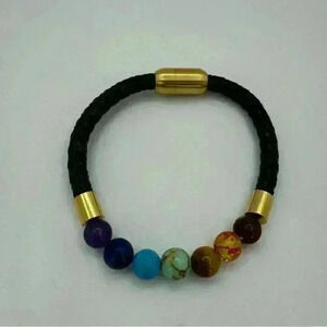 Chakra Stones Buddhist Bracelet Leather